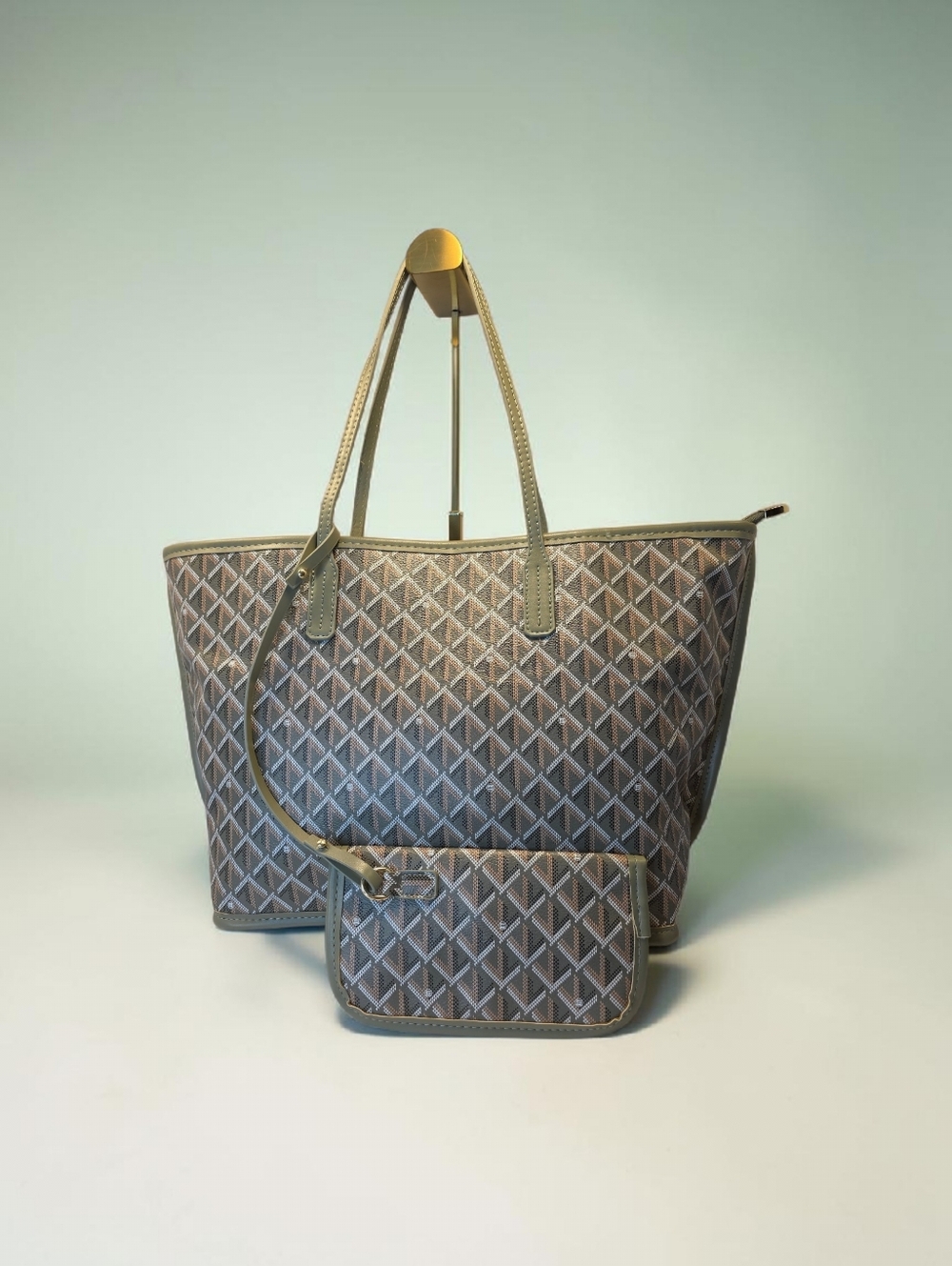 Designer Inspired Tote Bag with Matching Pouch - Light Olive NWT - Picture 3 of 5